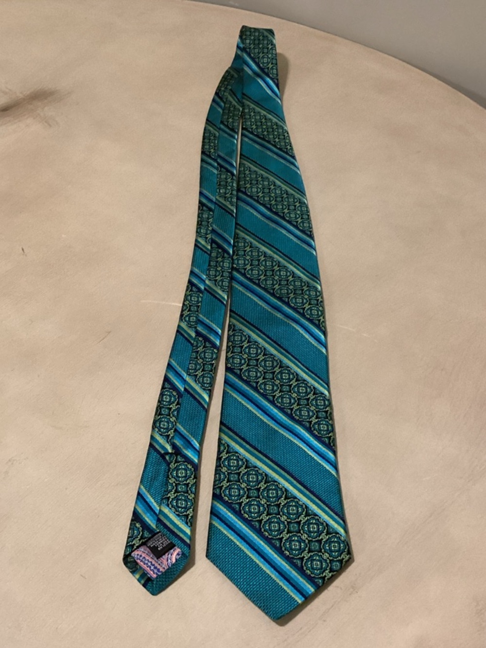 Ted Baker London 100% Silk Teal and Navy Diagonal Striped Tie Gorgeous Color EUC - Picture 5 of 8